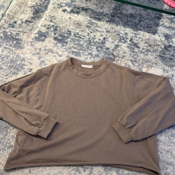Wasabi + mint LOUNGE A LOT CUT OFF SWEATSHIRT IN MOCHA - Picture 2 of 5